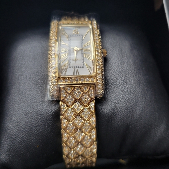 Adee Kaye Beverly Hills White Crytal Yellow Gold Watch - Picture 5 of 11